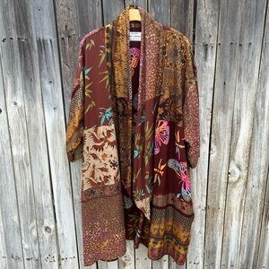 Wild Thing Wild Woman Vintage Mixed Print Kimono Duster Rayon Camel Tan OS